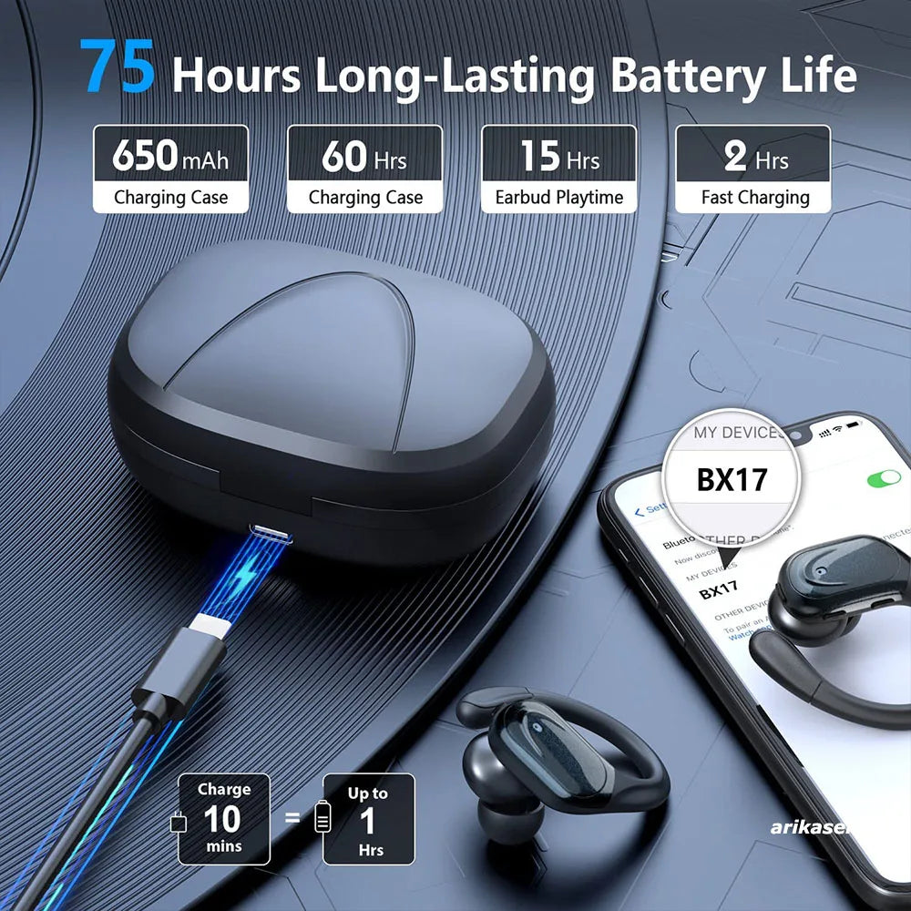 Ear buds Wireless Earbuds Bluetooth 5.3 Headphones 75hrs Playtime with Digital Display Sports Wireless Headphones with Earhook