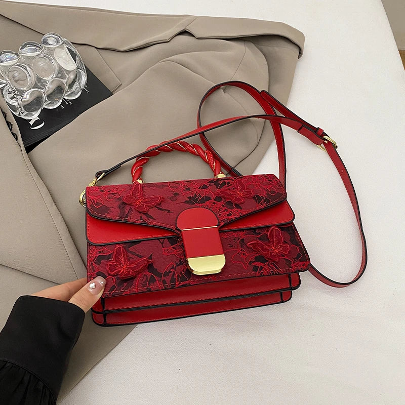 2025 New Lace Bow Shoulder Bag Lady Flap Pu Leather Messenger Bag Fashion Handbag Small Tote Classic Women Bag Square Bolsos