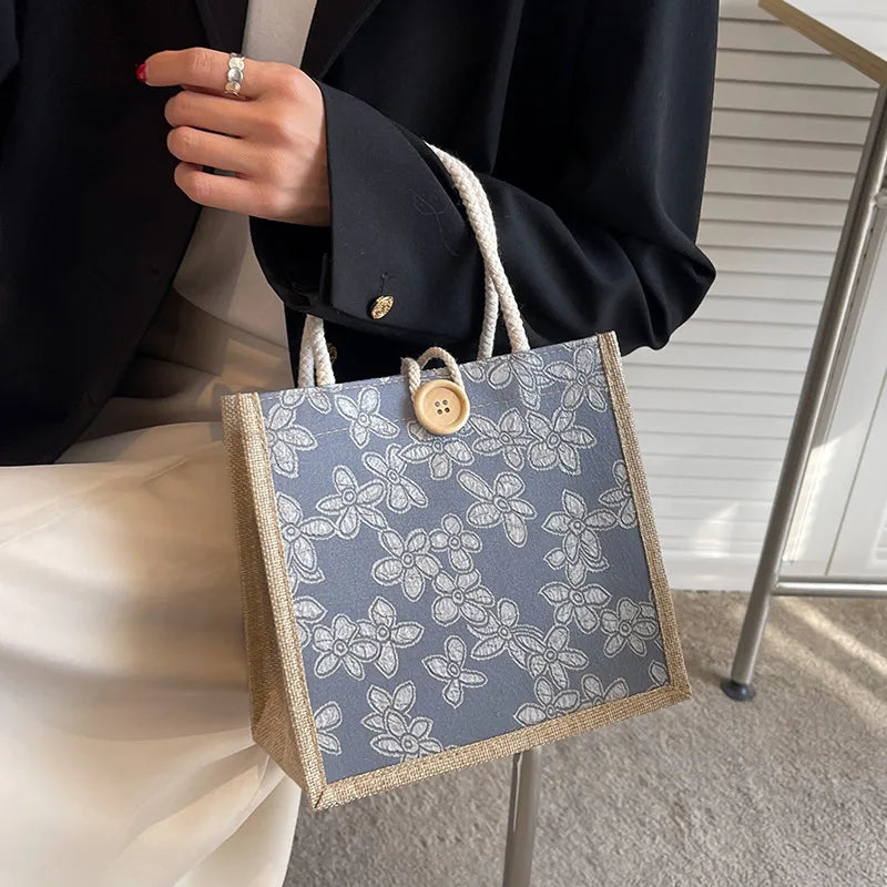 Linen Bags Handbag For Women Shopper Tote Bag Fashion Designer Bag Convenient Large-capacity For Travel Grocery Bag Organizer