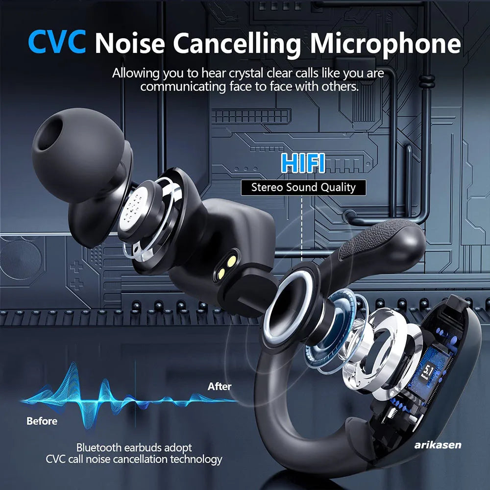 Ear buds Wireless Earbuds Bluetooth 5.3 Headphones 75hrs Playtime with Digital Display Sports Wireless Headphones with Earhook