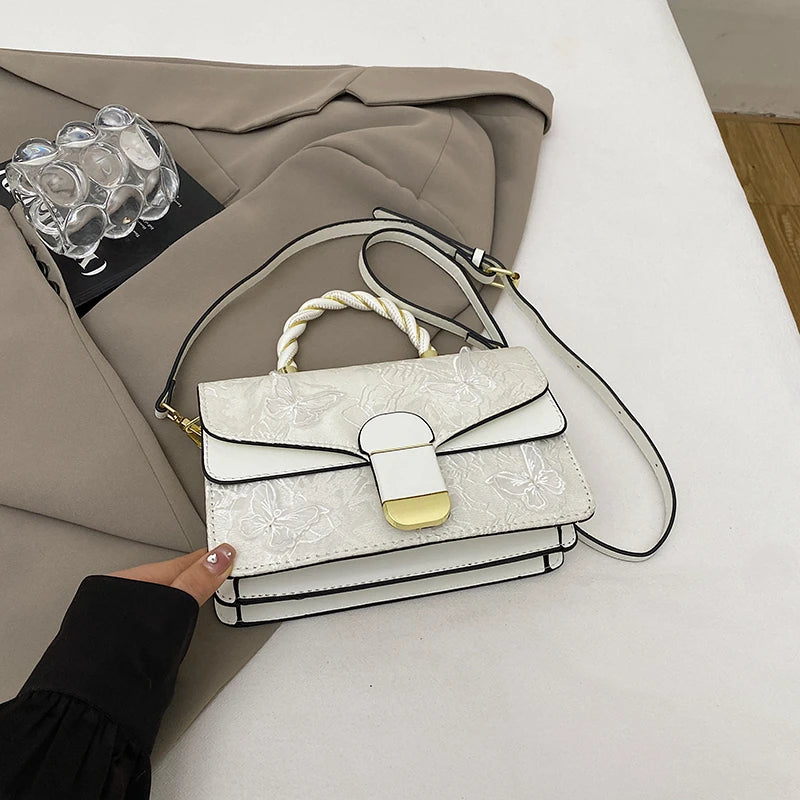 2025 New Lace Bow Shoulder Bag Lady Flap Pu Leather Messenger Bag Fashion Handbag Small Tote Classic Women Bag Square Bolsos