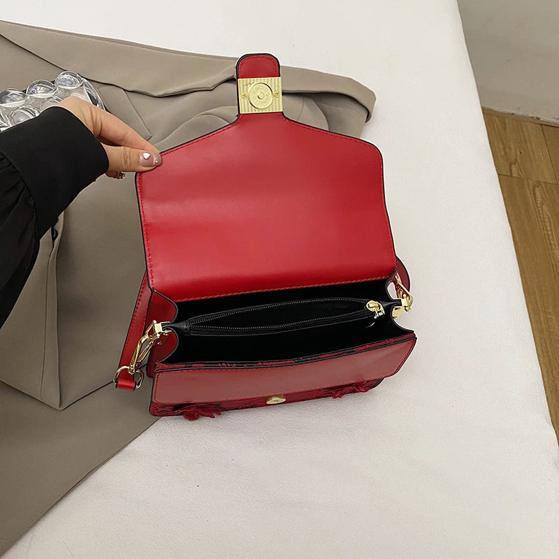 2025 New Lace Bow Shoulder Bag Lady Flap Pu Leather Messenger Bag Fashion Handbag Small Tote Classic Women Bag Square Bolsos