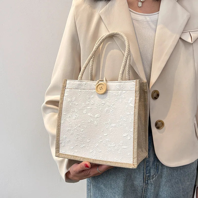 Linen Bags Handbag For Women Shopper Tote Bag Fashion Designer Bag Convenient Large-capacity For Travel Grocery Bag Organizer