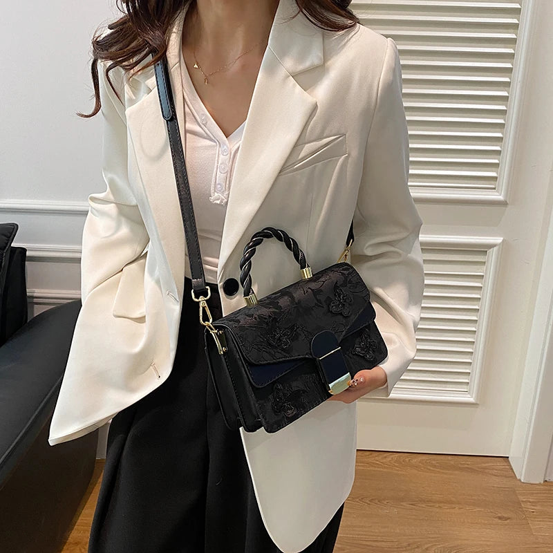2025 New Lace Bow Shoulder Bag Lady Flap Pu Leather Messenger Bag Fashion Handbag Small Tote Classic Women Bag Square Bolsos