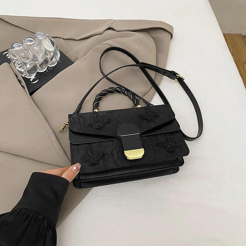 2025 New Lace Bow Shoulder Bag Lady Flap Pu Leather Messenger Bag Fashion Handbag Small Tote Classic Women Bag Square Bolsos